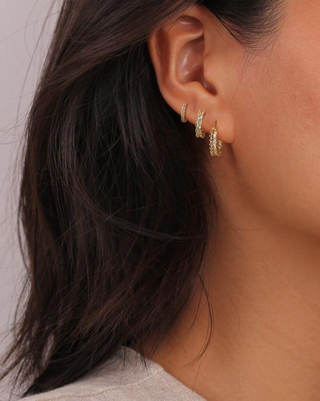14K Gold-Plated Hoop Earrings Gold Plated Earring Set Rhinestone Cubic Zirconia Hoop Earrings Chunky Small Gold-Plated Hoops Huggie Earring for Women Gold Jewelry for Woman