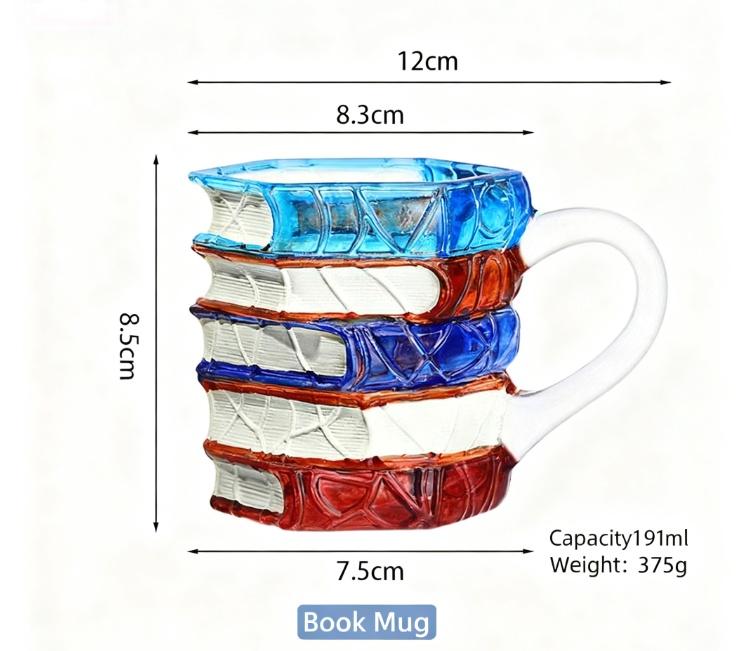 Ceramic Innovative 3D Painting Book Mug Unique Stacked Coffee Cup Perfect Gift for Literature Lovers Creative Colorful Book Gift Ideal for Christmas-XDX