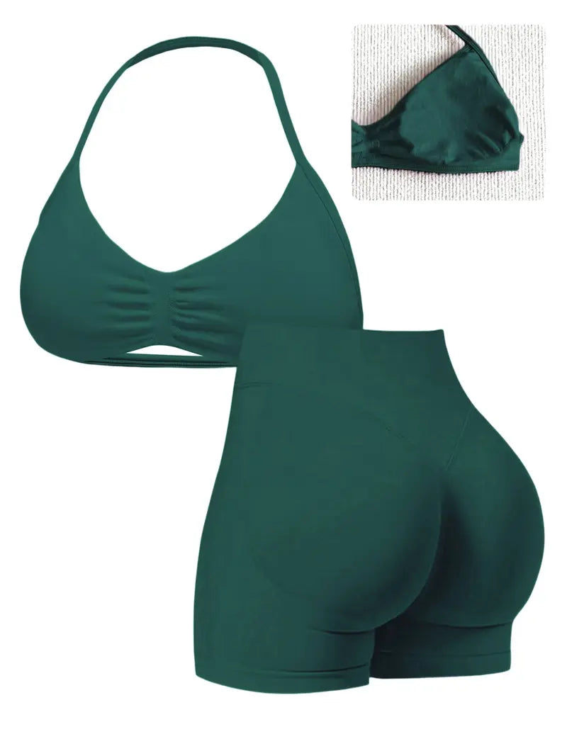New Women's Sporty Yoga Set, High-Waist Tight-Fitting Shorts and Tank Top, Summer Fitness for Running and Gym