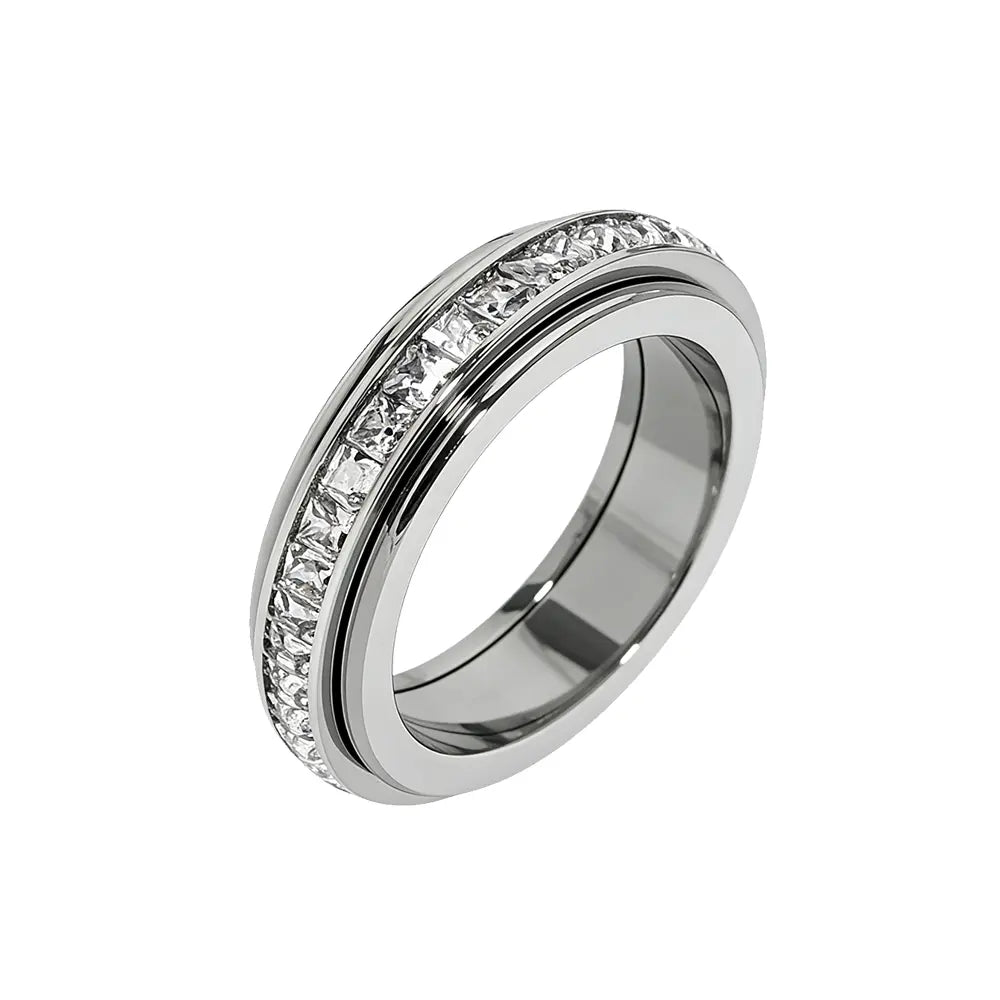 【Buy 1 Get 1 Free】Anxiety Rings for Women and Men Titanium Steel Spinner Fidget Band Rings with Cubic Zirconia for Stress Relief and Wedding Promise Comfort Fit Size 5 to 12