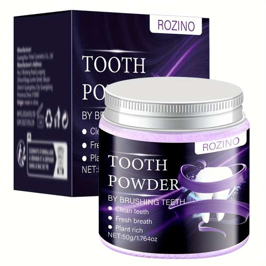 ROZINO Purple Teeth Whitening Powder with Hydroxyapatite for Stain Removal & Color Correction 50g Toothpaste Booster for Enhanced Oral Hygiene
