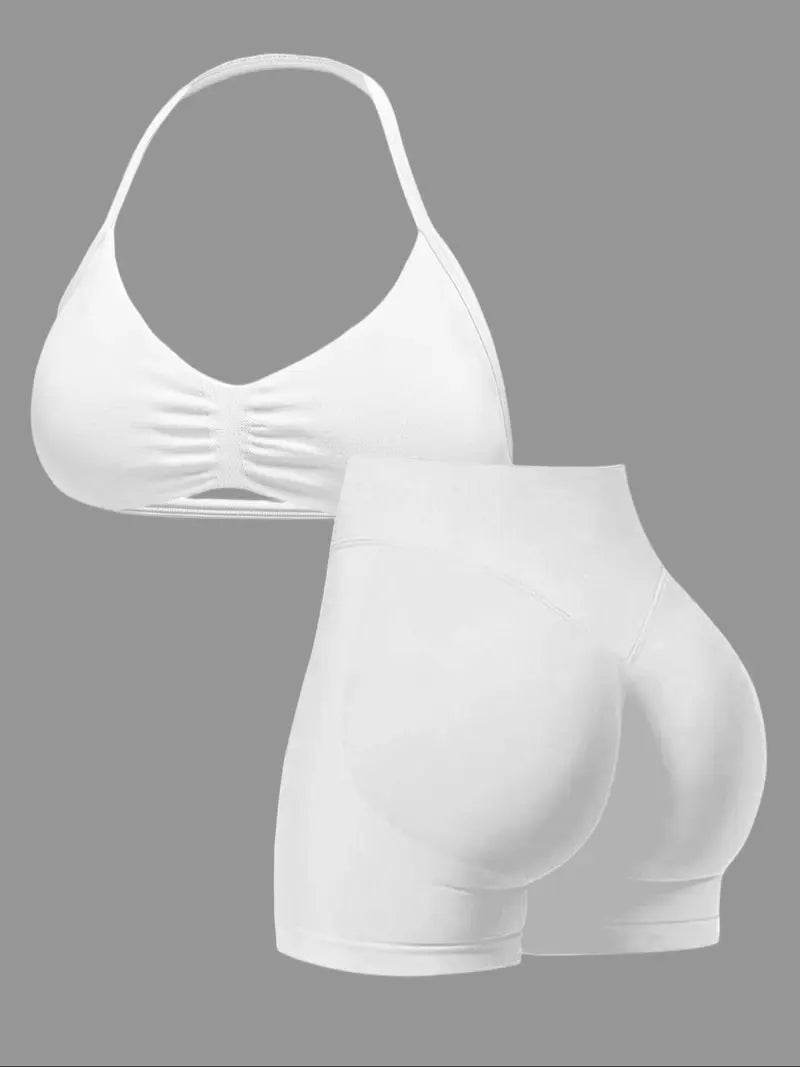 New Women's Sporty Yoga Set, High-Waist Tight-Fitting Shorts and Tank Top, Summer Fitness for Running and Gym
