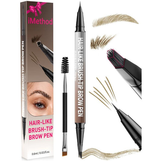4D Brow Pen, 2-in-1 Eyebrow Pencil with Waterproof Microblading and Dual-Ended Eyeliner Brush for Natural Brow M