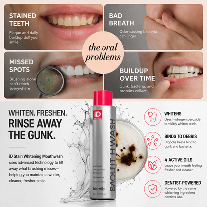 iD Stain Whitening Mouthwash for White Teeth, Freshens Breath with Essential Oils 237ml