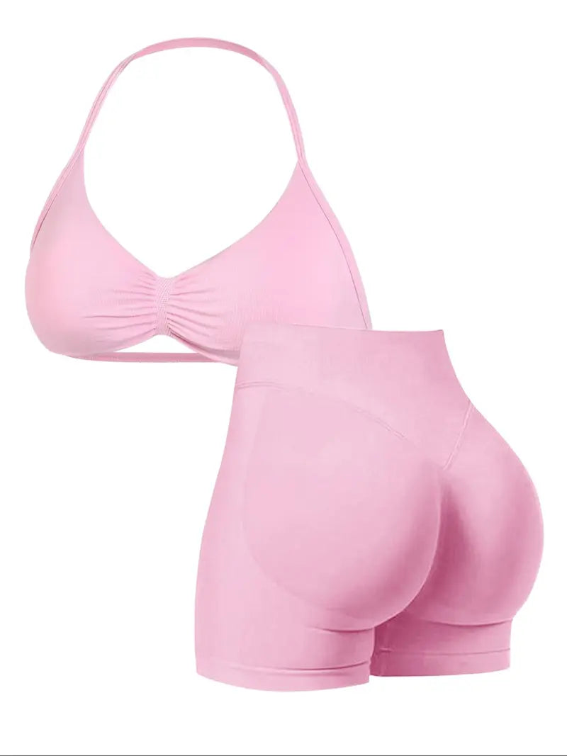 New Women's Sporty Yoga Set, High-Waist Tight-Fitting Shorts and Tank Top, Summer Fitness for Running and Gym