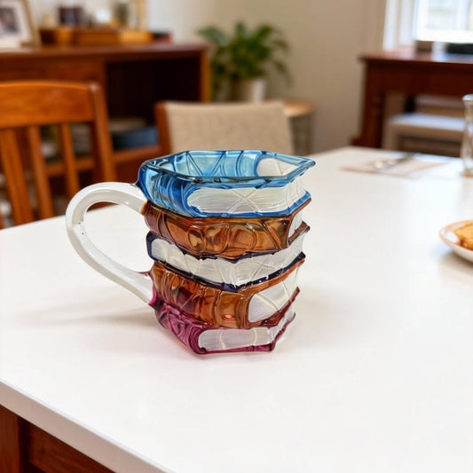 Ceramic Innovative 3D Painting Book Mug Unique Stacked Coffee Cup Perfect Gift for Literature Lovers Creative Colorful Book Gift Ideal for Christmas-XDX