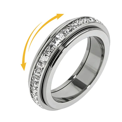 【Buy 1 Get 1 Free】Anxiety Rings for Women and Men Titanium Steel Spinner Fidget Band Rings with Cubic Zirconia for Stress Relief and Wedding Promise Comfort Fit Size 5 to 12