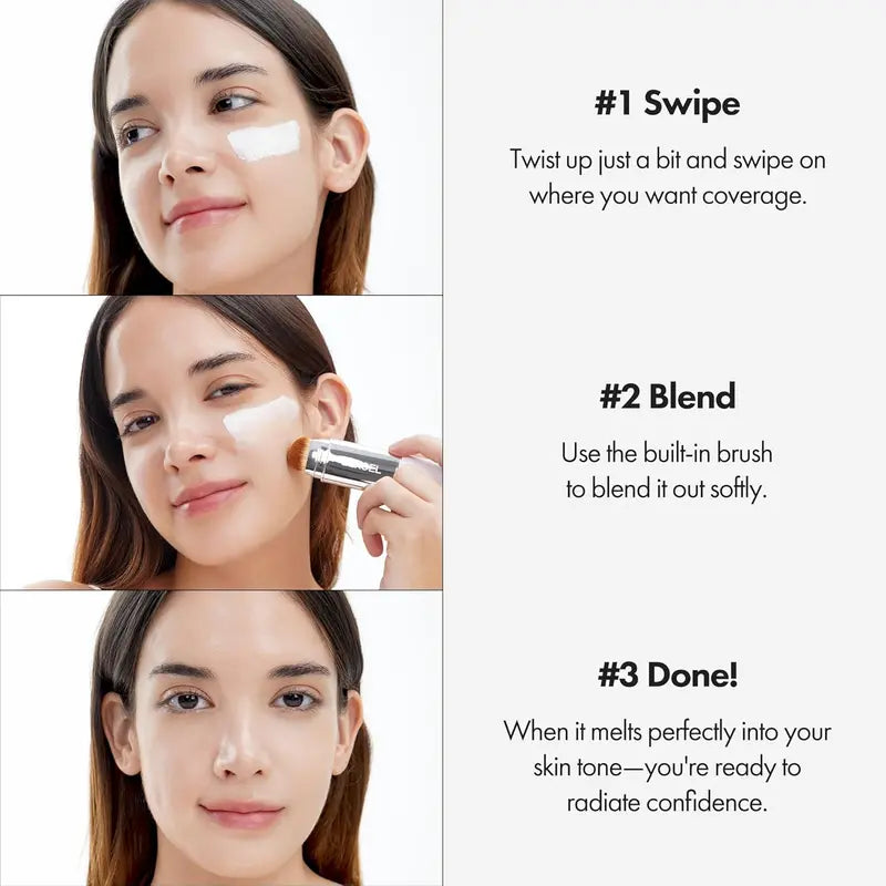 [OFFICIAL ELROEL PRODUCT] 🎉Last Day - BUY 1 GET 1 FREE🎉ELROEL BLANC Cover Cream Stick V w/ Detachable Brush - Korean Skin Care Color-Changing Foundation Stick with Collagen Capsules (0.45 oz)