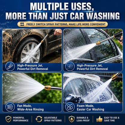 Heavy Duty Metal Garden Hose Nozzle – High Pressure Water Sprayer with 3 Spray Modes, Leakproof Hose Gun for Car Wash, Pet Bathing, Patio & Garden Watering | Summer Essentials