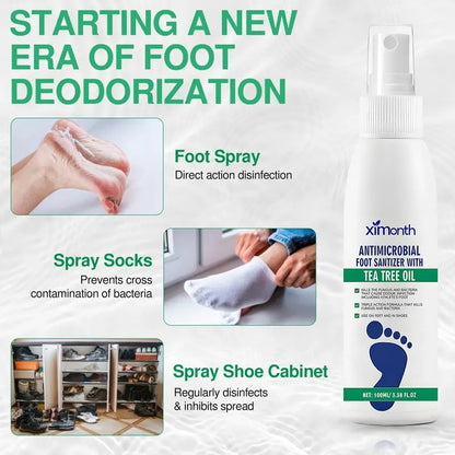 Tea Tree Oil Foot Spray - Plantar Moisturizing Deodorant for Odor Control & Dry Feet Care, Natural Foot Sanitizer with Antifungal Properties,Ximonth Clear Foot Sanitizer Spray,for Foot & Shoe Freshness