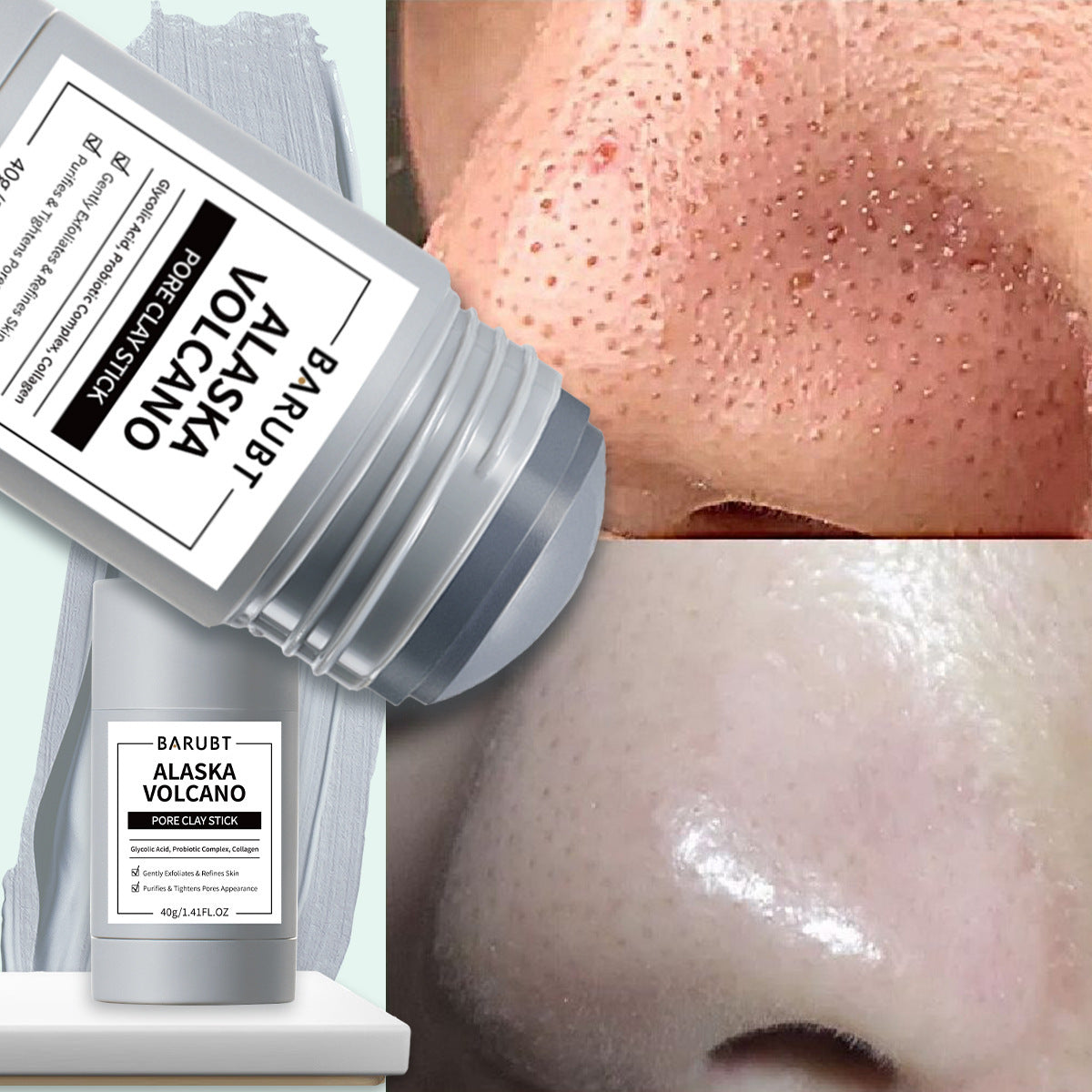 Alaska Volcano Pore Clay Stick Cleansing Blackhead Remover Face Mask Stick with Natural Clay Gentle Exfoliating Smoothing Skin Non-Drying Skincare