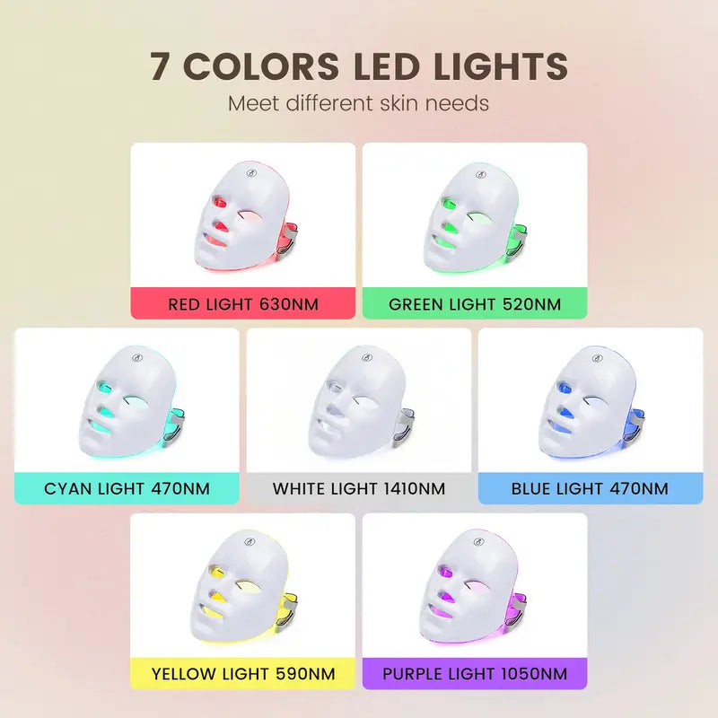 Red light therapy mask, 7-color LED photorejuvenation mask, daily care photorejuvenation, wireless charging, ideal gift for women, autumn and winter skin care facial care gift