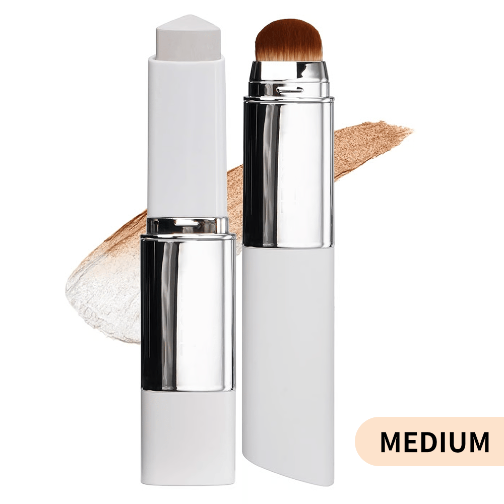 [OFFICIAL ELROEL PRODUCT] 🎉Last Day - BUY 1 GET 1 FREE🎉ELROEL BLANC Cover Cream Stick V w/ Detachable Brush - Korean Skin Care Color-Changing Foundation Stick with Collagen Capsules (0.45 oz)