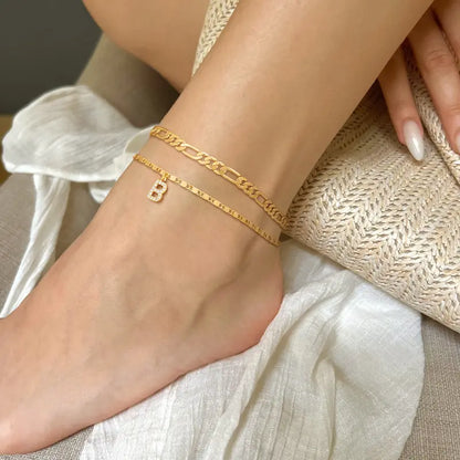 Letter Layered Ankle Bracelets for Women Dainty Chain Initial Pendant Anklets Set Hypoallergenic A-Z Gifts for Girls Trendy Adjustable Size Waterproof Costume Accessories