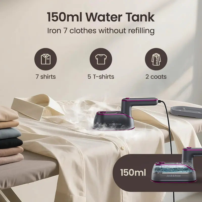 2-in-1 Steam Iron & Clothes Steamer - Handheld Portable Garment Wrinkle Remover, Fast Heat-Up, Large Soleplate, 150ml Water Tank - Lightweight for Home, Travel
