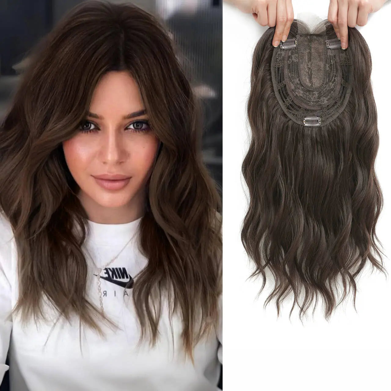 PANEWAY 16 Inch Curly Hair Topper for Women - Soft Synthetic Clip-In Hairpiece with 6.5"x6.5" Natural Base, Volume Solution for Thinning Hair, Rich Gradient Colors for Daily Wear