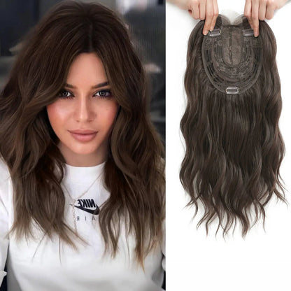 PANEWAY 16 Inch Curly Hair Topper for Women - Soft Synthetic Clip-In Hairpiece with 6.5"x6.5" Natural Base, Volume Solution for Thinning Hair, Rich Gradient Colors for Daily Wear