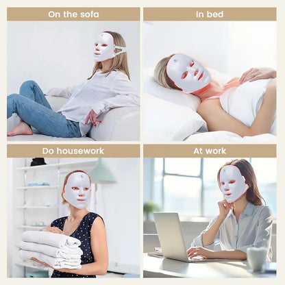 Red light therapy mask, 7-color LED photorejuvenation mask, daily care photorejuvenation, wireless charging, ideal gift for women, autumn and winter skin care facial care gift