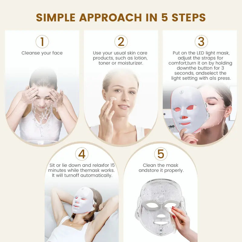 Red light therapy mask, 7-color LED photorejuvenation mask, daily care photorejuvenation, wireless charging, ideal gift for women, autumn and winter skin care facial care gift