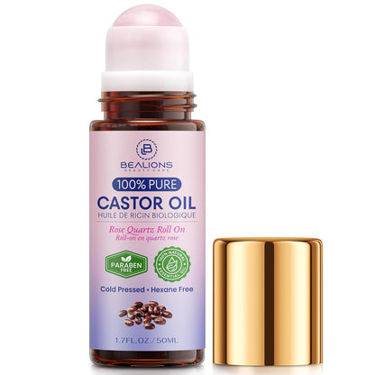 Castor Oil Roll On for Face: Castor Oil with Rose Quartz Roller for Massage - Deep Hydration Skin Moisturizer - Birthday Valentine Gifts for Women