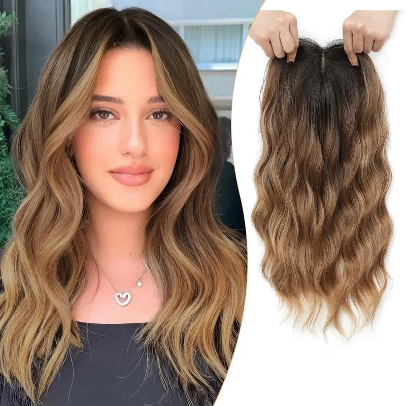 PANEWAY 16 Inch Curly Hair Topper for Women - Soft Synthetic Clip-In Hairpiece with 6.5"x6.5" Natural Base, Volume Solution for Thinning Hair, Rich Gradient Colors for Daily Wear