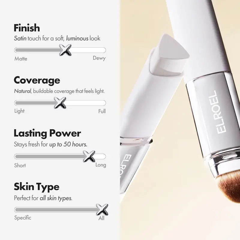 [OFFICIAL ELROEL PRODUCT] 🎉Last Day - BUY 1 GET 1 FREE🎉ELROEL BLANC Cover Cream Stick V w/ Detachable Brush - Korean Skin Care Color-Changing Foundation Stick with Collagen Capsules (0.45 oz)