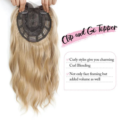 PANEWAY 16 Inch Curly Hair Topper for Women - Soft Synthetic Clip-In Hairpiece with 6.5"x6.5" Natural Base, Volume Solution for Thinning Hair, Rich Gradient Colors for Daily Wear