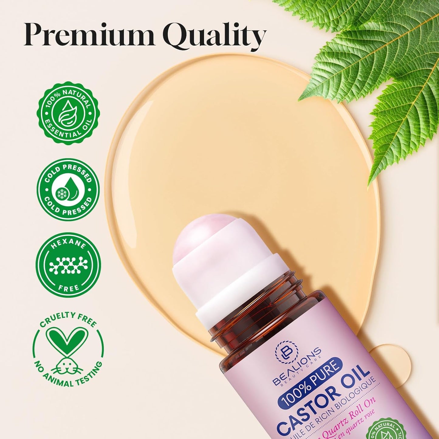 Castor Oil Roll On for Face: Castor Oil with Rose Quartz Roller for Massage - Deep Hydration Skin Moisturizer - Birthday Valentine Gifts for Women