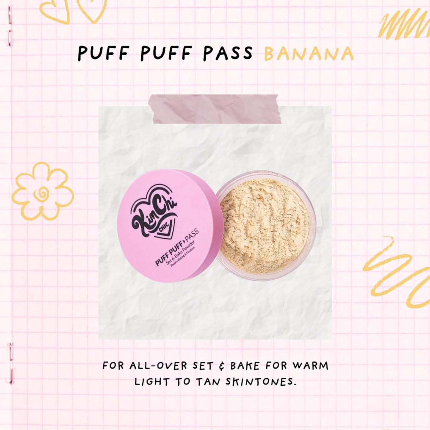 KimChi Chic Puff Puff Pass Set & Bake Powder with Rice Powder & Vitamin-E, Lightweight & Translucent Makeup, Cosmetic Setting Powder-XDX