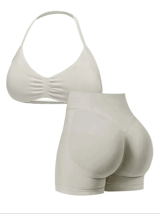 New Women's Sporty Yoga Set, High-Waist Tight-Fitting Shorts and Tank Top, Summer Fitness for Running and Gym