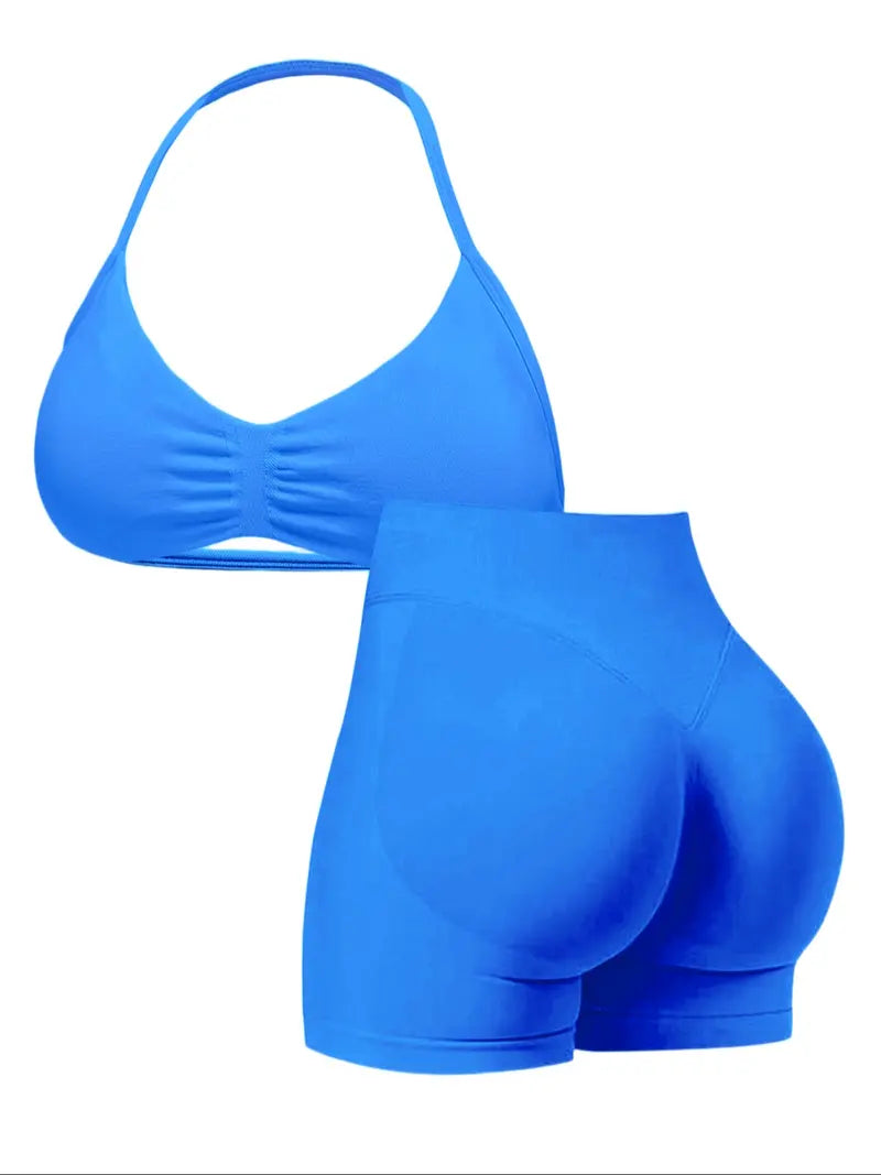 New Women's Sporty Yoga Set, High-Waist Tight-Fitting Shorts and Tank Top, Summer Fitness for Running and Gym