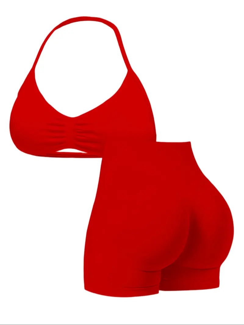 New Women's Sporty Yoga Set, High-Waist Tight-Fitting Shorts and Tank Top, Summer Fitness for Running and Gym
