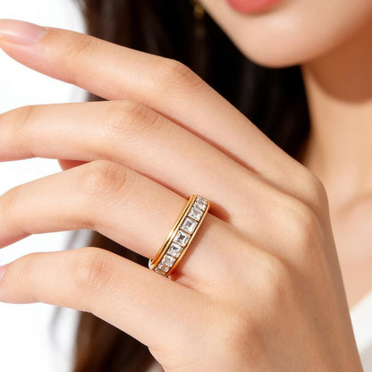 【Buy 1 Get 1 Free】Anxiety Rings for Women and Men Titanium Steel Spinner Fidget Band Rings with Cubic Zirconia for Stress Relief and Wedding Promise Comfort Fit Size 5 to 12