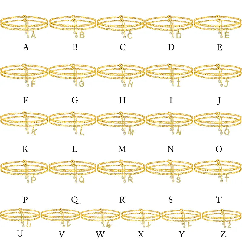 Letter Layered Ankle Bracelets for Women Dainty Chain Initial Pendant Anklets Set Hypoallergenic A-Z Gifts for Girls Trendy Adjustable Size Waterproof Costume Accessories