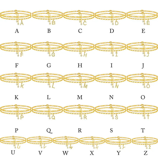 Letter Layered Ankle Bracelets for Women Dainty Chain Initial Pendant Anklets Set Hypoallergenic A-Z Gifts for Girls Trendy Adjustable Size Waterproof Costume Accessories