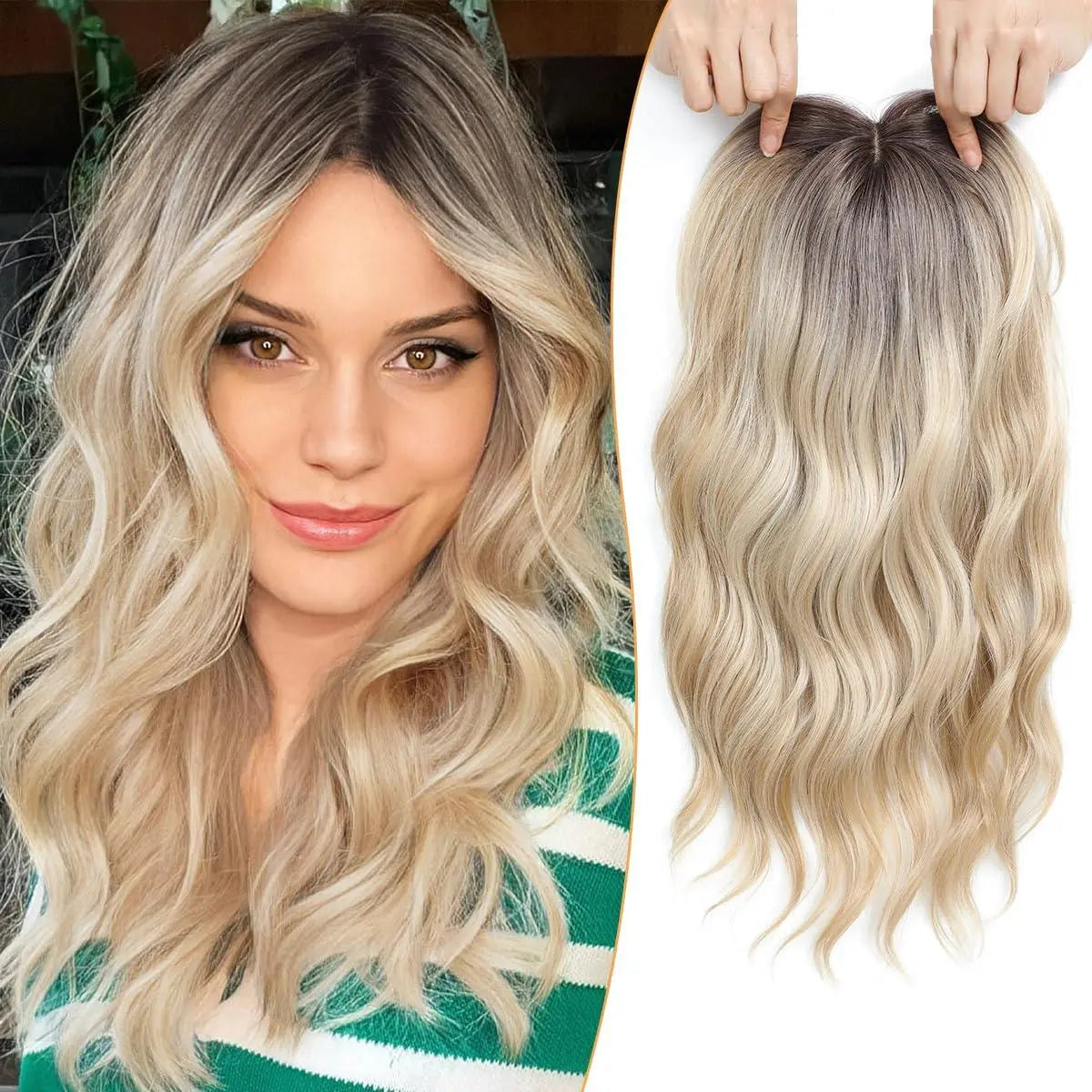 PANEWAY 16 Inch Curly Hair Topper for Women - Soft Synthetic Clip-In Hairpiece with 6.5"x6.5" Natural Base, Volume Solution for Thinning Hair, Rich Gradient Colors for Daily Wear