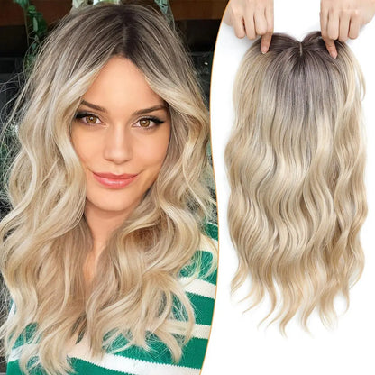 PANEWAY 16 Inch Curly Hair Topper for Women - Soft Synthetic Clip-In Hairpiece with 6.5"x6.5" Natural Base, Volume Solution for Thinning Hair, Rich Gradient Colors for Daily Wear