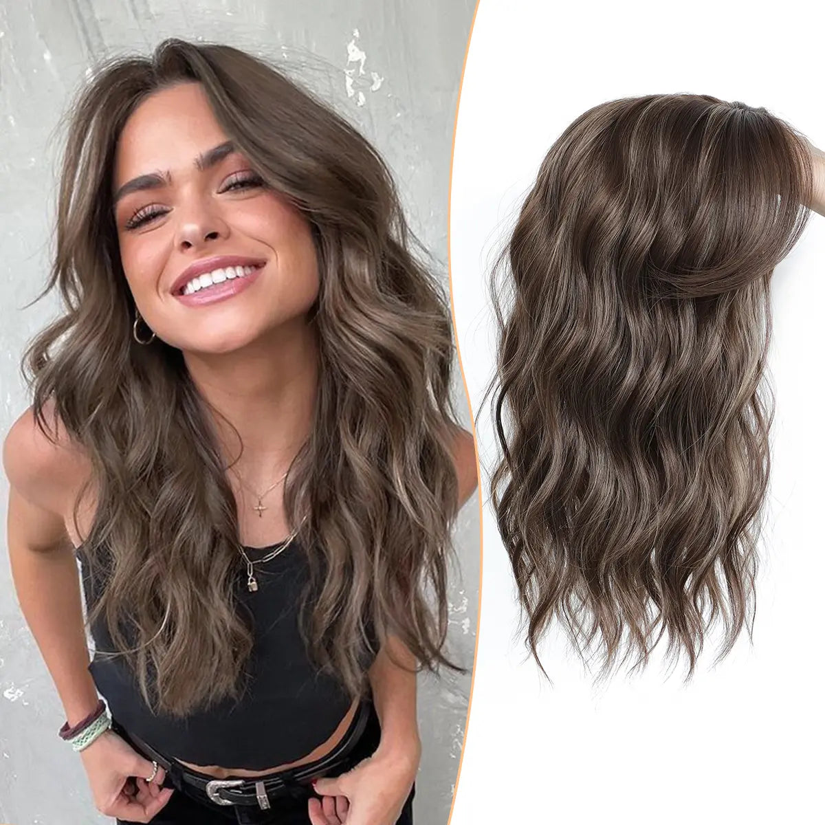 PANEWAY 16 Inch Curly Hair Topper for Women - Soft Synthetic Clip-In Hairpiece with 6.5"x6.5" Natural Base, Volume Solution for Thinning Hair, Rich Gradient Colors for Daily Wear
