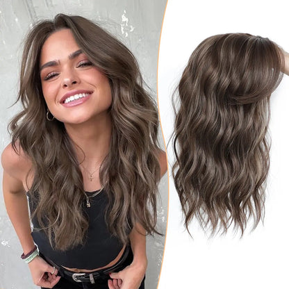 PANEWAY 16 Inch Curly Hair Topper for Women - Soft Synthetic Clip-In Hairpiece with 6.5"x6.5" Natural Base, Volume Solution for Thinning Hair, Rich Gradient Colors for Daily Wear