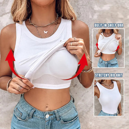 ChicMe Built-in Bra Tank Top Ribbed Racerback Tops Women Going Out Tops Everyday Basic Tanks Padded Tops