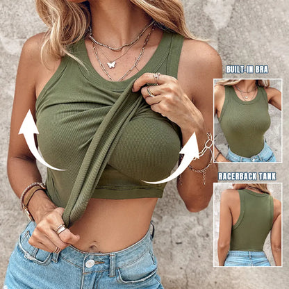 ChicMe Built-in Bra Tank Top Ribbed Racerback Tops Women Going Out Tops Everyday Basic Tanks Padded Tops
