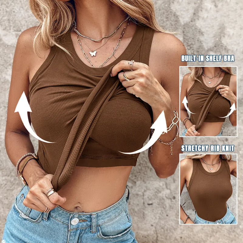 ChicMe Built-in Bra Tank Top Ribbed Racerback Tops Women Going Out Tops Everyday Basic Tanks Padded Tops