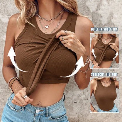 Built-in Bra Tank Top Ribbed Racerback Tops Women Going Out Tops Everyday Basic Tanks Padded Tops