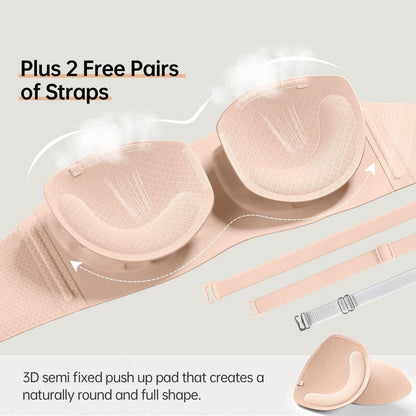 💞Womens Strapless Bras Push Up Bandeau Bra Non Slip Wireless Supportive Padded Bras Seamless Comfortable Tube Jelly Bra