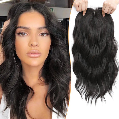 PANEWAY 16 Inch Curly Hair Topper for Women - Soft Synthetic Clip-In Hairpiece with 6.5"x6.5" Natural Base, Volume Solution for Thinning Hair, Rich Gradient Colors for Daily Wear