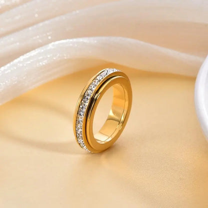 【Buy 1 Get 1 Free】Anxiety Rings for Women and Men Titanium Steel Spinner Fidget Band Rings with Cubic Zirconia for Stress Relief and Wedding Promise Comfort Fit Size 5 to 12