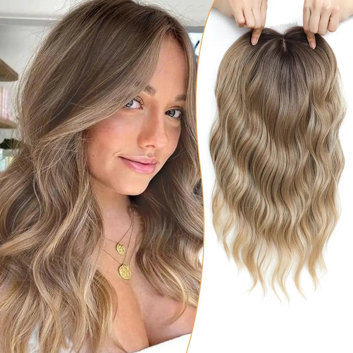 PANEWAY 16 Inch Curly Hair Topper for Women - Soft Synthetic Clip-In Hairpiece with 6.5"x6.5" Natural Base, Volume Solution for Thinning Hair, Rich Gradient Colors for Daily Wear