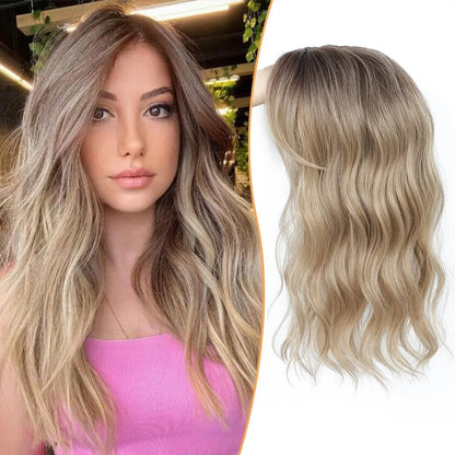 PANEWAY 16 Inch Curly Hair Topper for Women - Soft Synthetic Clip-In Hairpiece with 6.5"x6.5" Natural Base, Volume Solution for Thinning Hair, Rich Gradient Colors for Daily Wear
