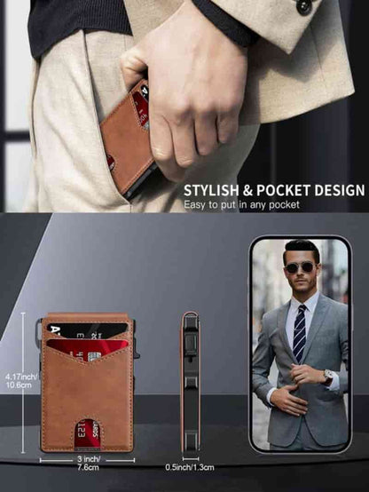 Minimalist Men’s Slim Wallet: 9 - 13 Cards, Money Clip, ID Window. RFID - Blocking, Aluminum Bifold Pop - Up