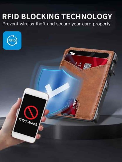 Minimalist Men’s Slim Wallet: 9 - 13 Cards, Money Clip, ID Window. RFID - Blocking, Aluminum Bifold Pop - Up